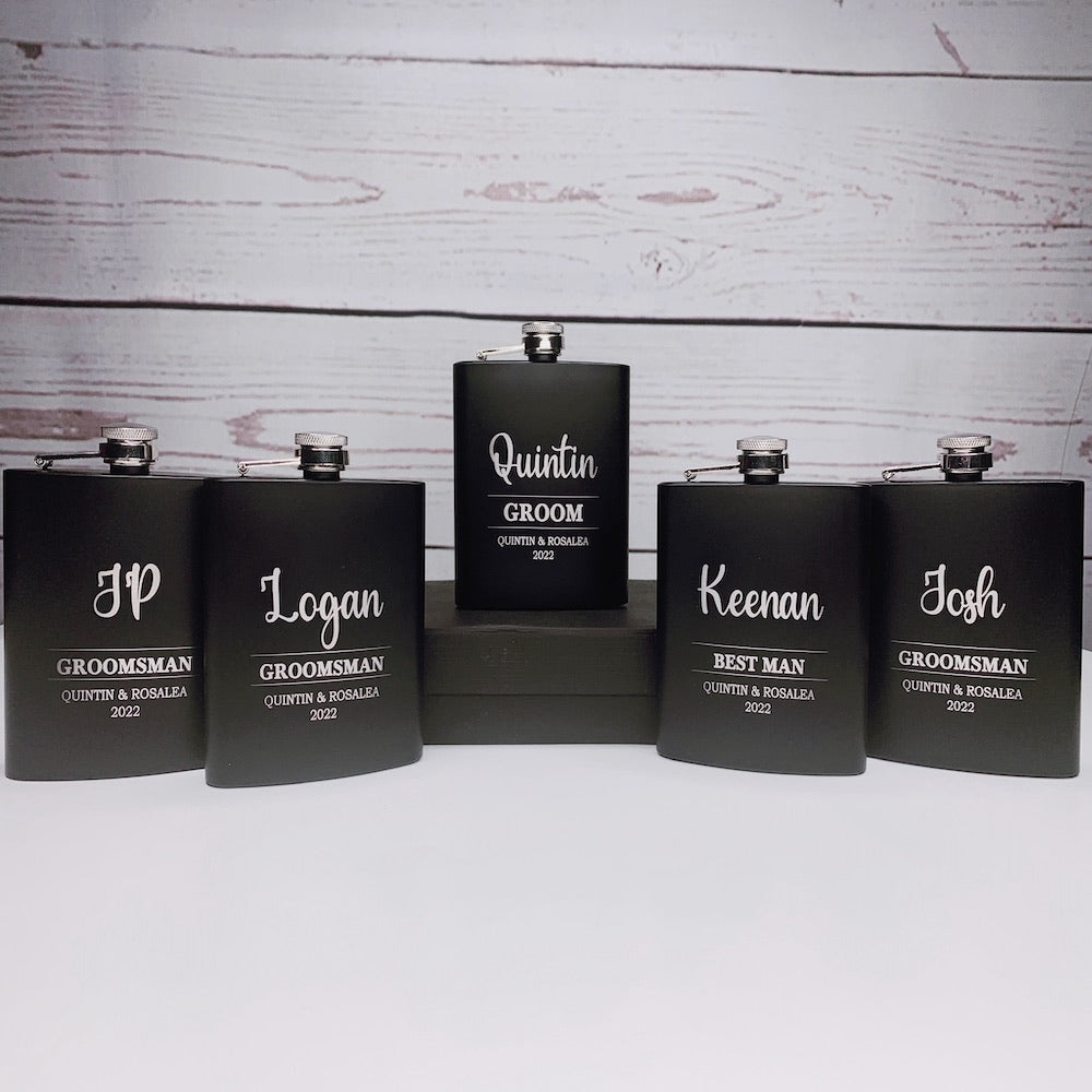 6 oz Stainless Steel Black Flask with Engraving