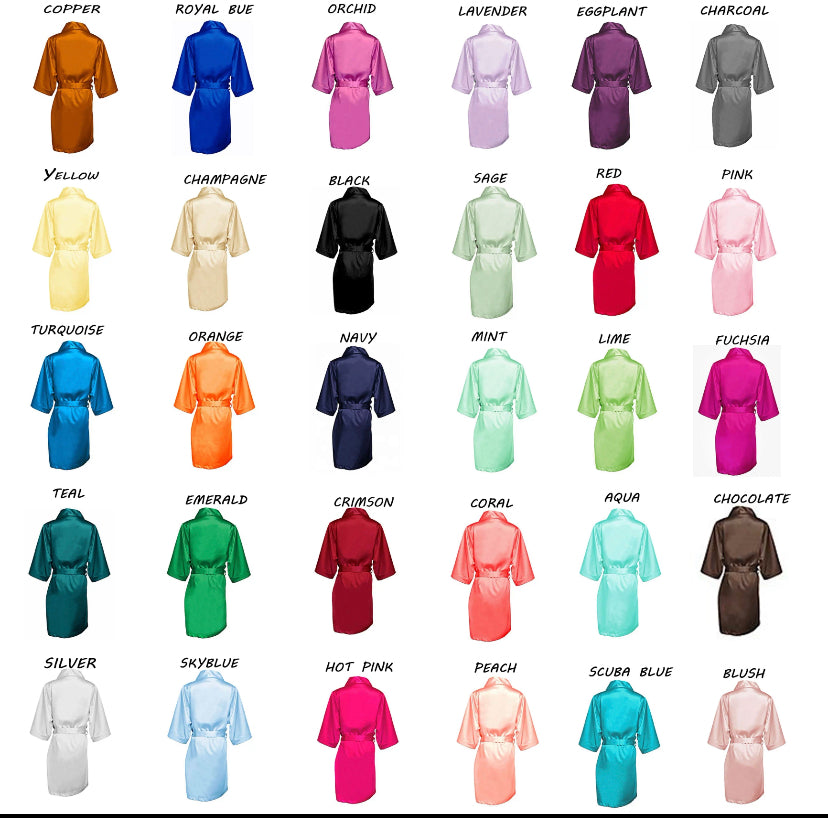 Wedding/ Bridal Party Robe Colour Chart