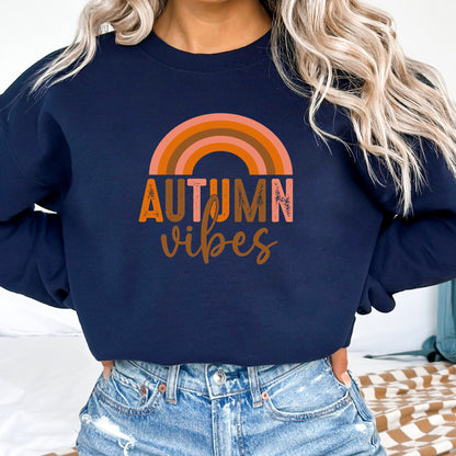 Autumn vibes on navy crewneck sweater