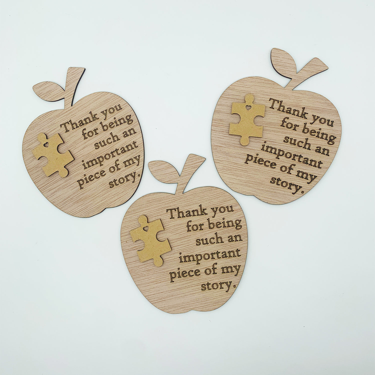 Engraved apple cutout with engraving and puzzle