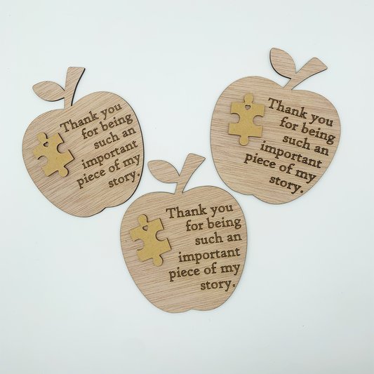 Engraved apple cutout with engraving and puzzle