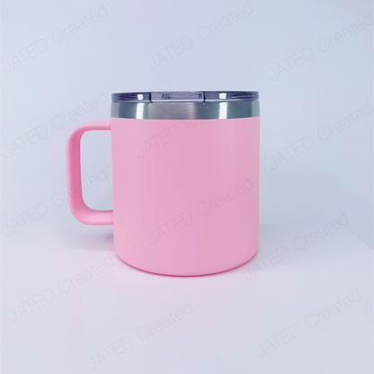 14 oz Powder Coated Coffee Tumbler in Pink Engraved 14oz JATED Coffee Tumblers Personalized Customized Stainless steel Insulated Laser engraved Double-walled Eco-friendly